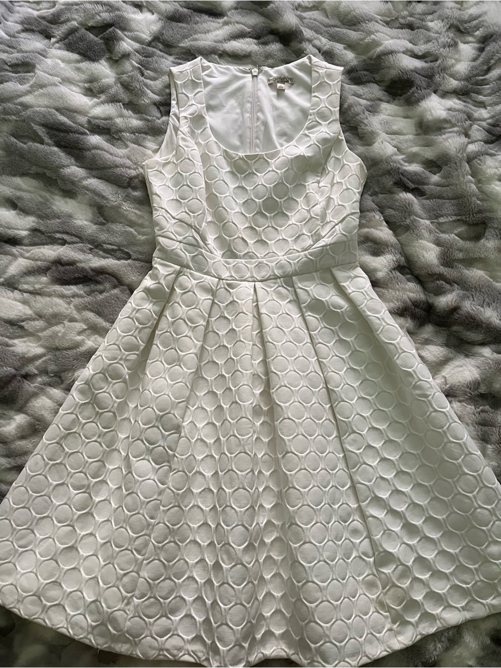Eva Mendes for NY & Co White Textured Circle Fit-and-Flare Dress